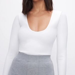 NEW Good American White Sculpting Scoop Neck Bodysuit Long Sleeve Sz M